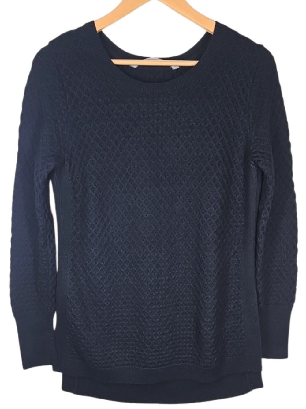 Athleta Honeycomb Tunic Sweater Size M Black Merino Wool Blend Athleisure Fall